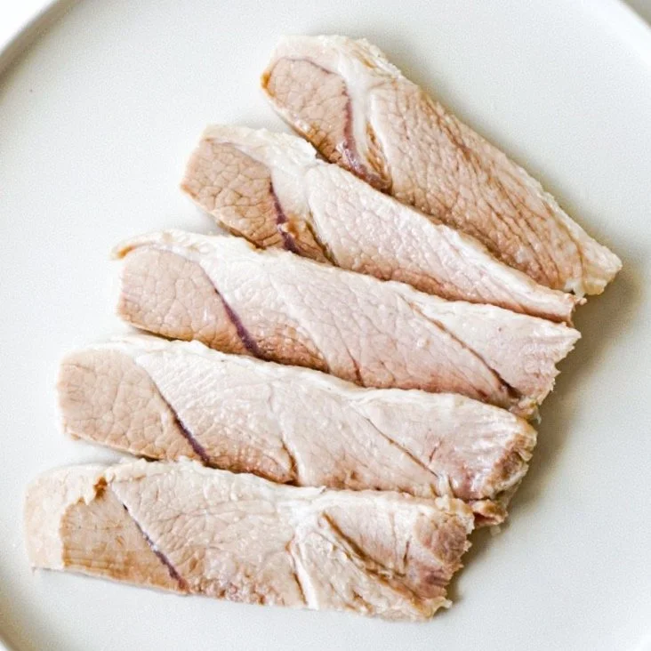 Simmered pork, from above in a white dish
