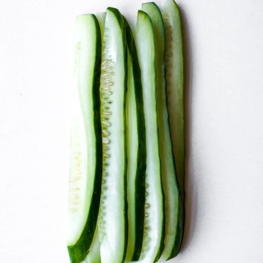 Cucumber, from above in a white dish
